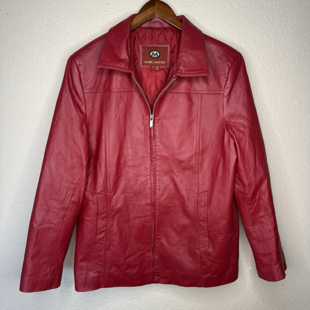 Women's Vintage Red Leather Marc Mattis Coat‎ Size XL